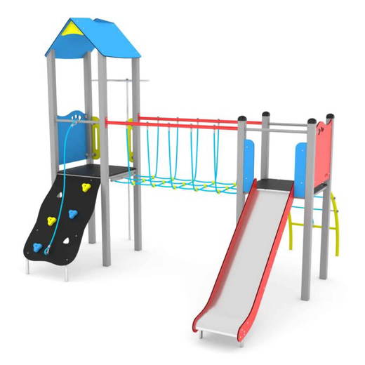 cf00-02031s Spielturm mit Rutsche, Wackelbrücke und Kletterelementen – STEEL 0203-1 - cf00 02031s
