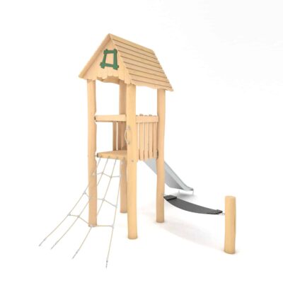 Spielturm mit Rutsche, Kletterstange und Bauchschaukel - ROBINIA RB1211