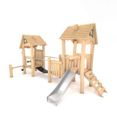 Spielturmanlage mit 2 Türmen, Rutsche und Wackelbrücke - ROBINIA RB1207