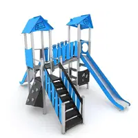Spielanlage mit Rutsche, Brücke, Treppe und Kletterelementen - STEEL+ 1709 – Bild 5