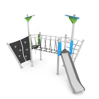 Spielturm mit Rutsche, Wackelbrücke und Kletterelementen - STEEL+ 1706