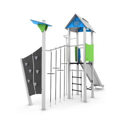 Spielturm mit Rutsche, Balancier- und Kletterelementen - STEEL+ 1703