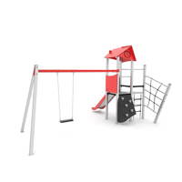 Spielturm mit Rutsche, Schaukel und Kletterelementen - STEEL+ 1705 – Bild 4