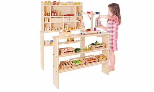 95701-01-Kinderkaufladen Kaufladen aus Fichtenholz, teillackiert - 95701 01 Kinderkaufladen