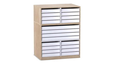 Flexeo® Papier- und Bilderschrank, 16 kleine Auszüge, 4 große Auszüge mittig