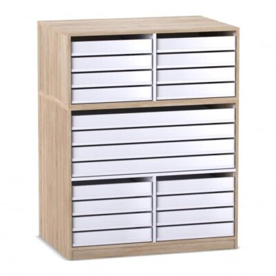 Flexeo® Papier- und Bilderschrank, 16 kleine Auszüge, 4 große Auszüge mittig