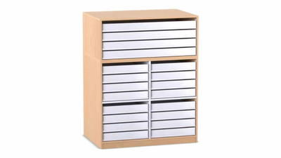 Flexeo® Papier- und Bilderschrank, 16 kleine Auszüge, 4 große Auszüge oben