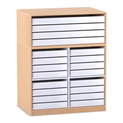 Flexeo® Papier- und Bilderschrank, 16 kleine Auszüge, 4 große Auszüge oben