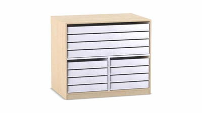 Flexeo® Papier- und Bilderschrank, 4 große, 8 kleine Auszüge