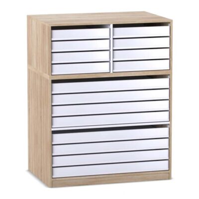 Flexeo® Papier- und Bilderschrank, 8 große Auszüge, 8 kleine Auszüge oben