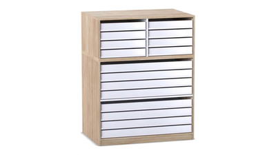 Flexeo® Papier- und Bilderschrank, 8 große Auszüge, 8 kleine Auszüge oben