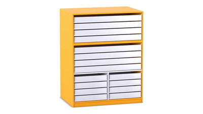 Flexeo® Papier- und Bilderschrank, 8 große Auszüge, 8 kleine Auszüge unten