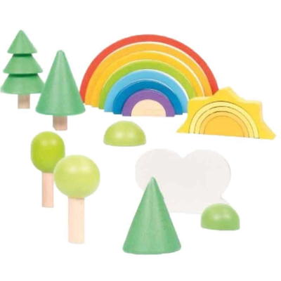 Holzfiguren „Regenbogen mit Sonne und Bäumchen“ 21tlg.