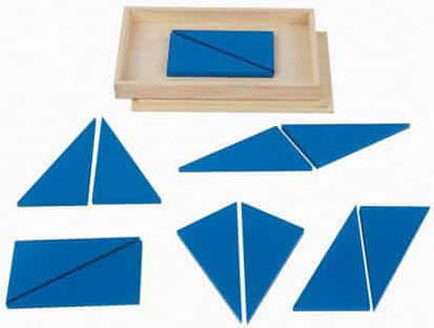 Konstruktive blaue Dreiecke zur Flächengeometrie nach Maria Montessori