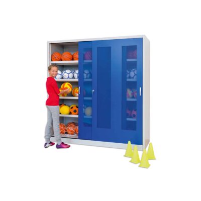 Ballschrank aus Stahl mit Schiebetüren