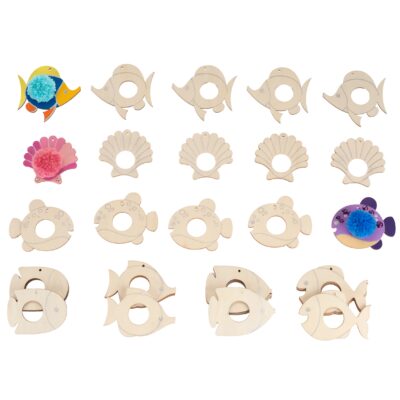 Holzanhänger "Pompon Fische" 35tlg.