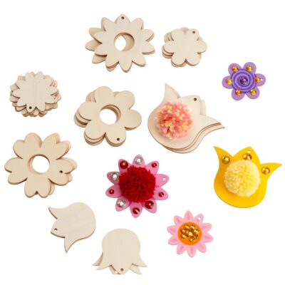 Holzanhänger „Pompon-Blume" 32tlg.