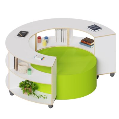 Set aus Sechstelkreisregalen und Sitzelement