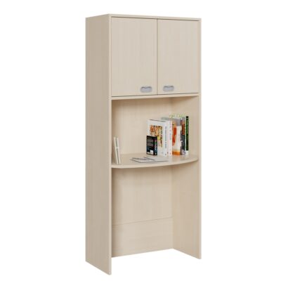 Erzieherarbeitsplatz mit gerundeter Arbeitsplatte, oben 2 Türen