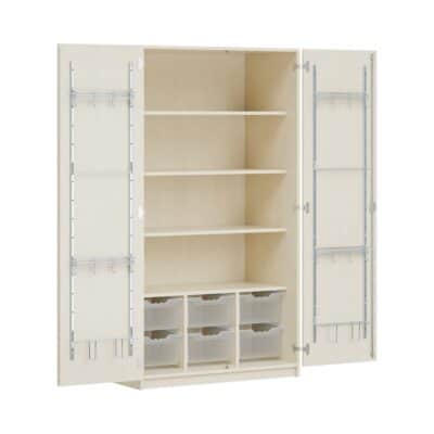 Zweitüriger Musikschrank MOFF 4B, 4 Einlegeböden, 6 Ergo Tray Boxen