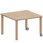 Quadrattisch ZALOTTI mit Schichtstoff, Massivholzbeine Ø 60 mm, Fahrbar - Quadrattisch ZALOTTI mit Schichtstoff Belag