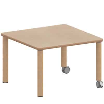 Quadrattisch ZALOTTI mit Schichtstoff, Massivholzbeine Ø 60 mm, Fahrbar