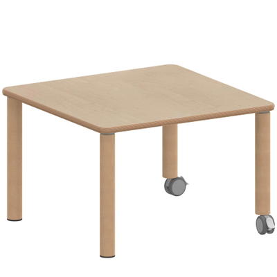 Quadrattisch ZALOTTI mit Schichtstoff, Massivholzbeine Ø 60 mm, Fahrbar