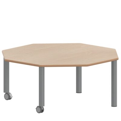 Achtecktisch ZALOTTI mit Schichtstoff, Stahlrohrbeine Ø 60 mm, fahrbar