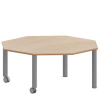 Achtecktisch ZALOTTI mit Schichtstoff, Stahlrohrbeine Ø 60 mm, fahrbar