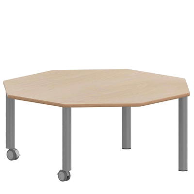 Achtecktisch ZALOTTI mit Schichtstoff, Stahlrohrbeine Ø 60 mm, fahrbar