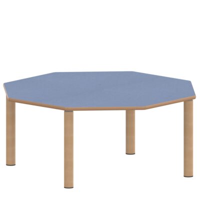 Achtecktisch ZALOTTI mit Linoleum, Massivholzbeine Ø 60 mm, Stellfuß