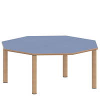 Achtecktisch ZALOTTI mit Linoleum, Massivholzbeine Ø 60 mm, Stellfuß