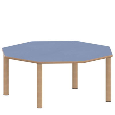 Achtecktisch ZALOTTI mit Linoleum, Massivholzbeine Ø 60 mm, Stellfuß