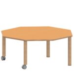 Achtecktisch ZALOTTI mit Linoleum, Massivholzbeine Ø 60 mm, fahrbar - TIX6AE1256L2 1
