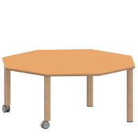 Achtecktisch ZALOTTI mit Linoleum, Massivholzbeine Ø 60 mm, fahrbar – Bild 2