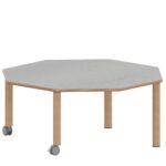 Achtecktisch ZALOTTI mit Linoleum, Massivholzbeine Ø 60 mm, fahrbar - TIX6AE1256L2 2