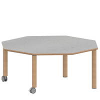 Achtecktisch ZALOTTI mit Linoleum, Massivholzbeine Ø 60 mm, fahrbar – Bild 3