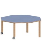 Achtecktisch ZALOTTI mit Linoleum, Massivholzbeine Ø 60 mm, fahrbar - TIX6AE1256L2 3