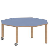 Achtecktisch ZALOTTI mit Linoleum, Massivholzbeine Ø 60 mm, fahrbar – Bild 4