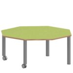Achtecktisch ZALOTTI mit Linoleum, Stahlrohrbeine Ø 60 mm, fahrbar - TIX6AE1256L5 1