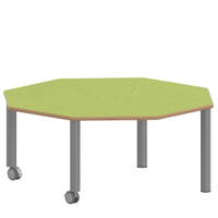Achtecktisch ZALOTTI mit Linoleum, Stahlrohrbeine Ø 60 mm, fahrbar – Bild 3