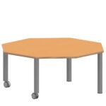 Achtecktisch ZALOTTI mit Linoleum, Stahlrohrbeine Ø 60 mm, fahrbar - TIX6AE1256L5