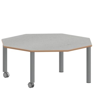 Achtecktisch ZALOTTI mit Linoleum, Stahlrohrbeine Ø 60 mm, fahrbar