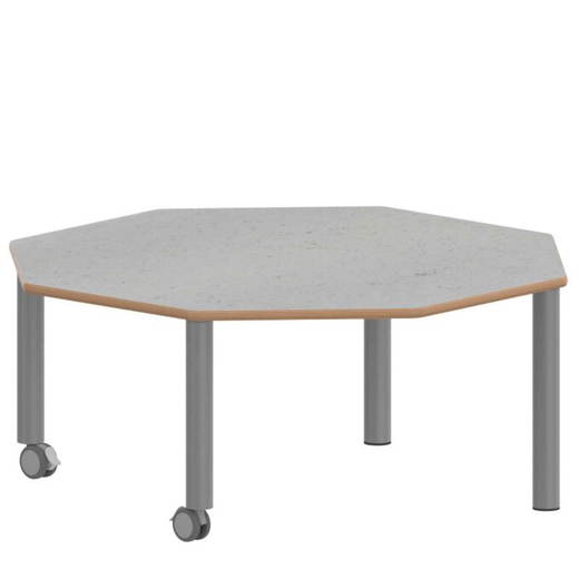 TIX6AE1256L5-2 Achtecktisch ZALOTTI mit Linoleum, Stahlrohrbeine Ø 60 mm, fahrbar - TIX6AE1256L5 2