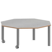 Achtecktisch ZALOTTI mit Linoleum, Stahlrohrbeine Ø 60 mm, fahrbar