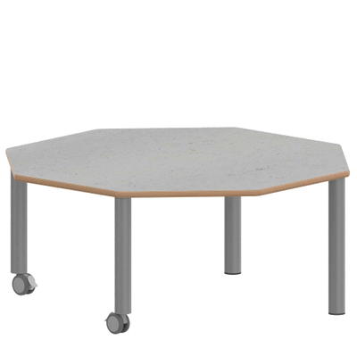 Achtecktisch ZALOTTI mit Linoleum, Stahlrohrbeine Ø 60 mm, fahrbar