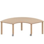 Drittelkreistisch ZALOTTI mit Schichtstoff, Massivholzbeine Ø 60 mm, fahrbar - TIX6DK1760H2