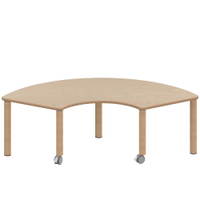 Drittelkreistisch ZALOTTI mit Schichtstoff, Massivholzbeine Ø 60 mm, fahrbar