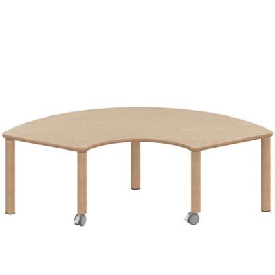 Drittelkreistisch ZALOTTI mit Schichtstoff, Massivholzbeine Ø 60 mm, fahrbar
