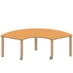 Drittelkreistisch ZALOTTI mit Linoleum, Massivholzbeine Ø 60 mm, fahrbar - TIX6DK1766L2 1